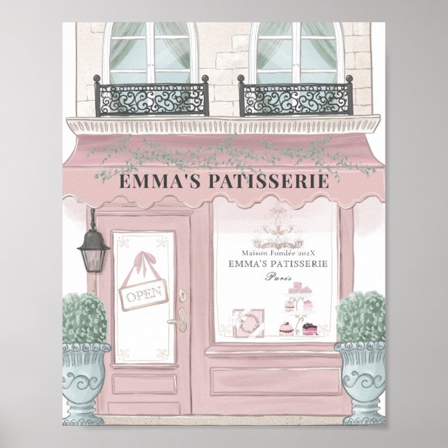 Café Bakery Patisserie Pink Hintergrund Poster (Vorne)