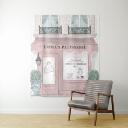 Café Bakery Patisserie Pink Hintergrund Wandteppich