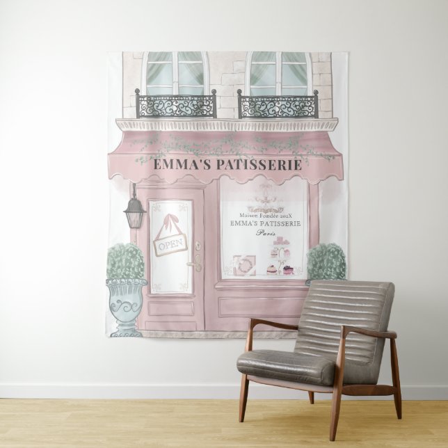 Café Bakery Patisserie Pink Hintergrund Wandteppich (Beispiel)