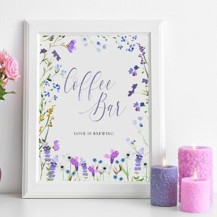 Café-Bar-Lavendel-Wildblumen-Hochzeitsdusche-Schil Poster