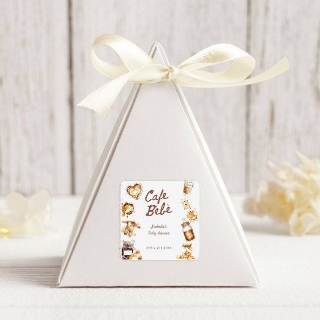Cafe Bebe Baby Is Brewing Coffee Brown Baby Shower Quadratischer Aufkleber (Von Creator hochgeladen)