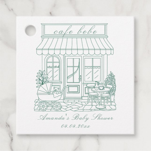 Cafe Bebe Bonjour Baby Shower Geschenkanhänger (Vorderseite)