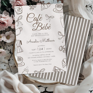 Cafe Bebe Brown Bow Baby Shower Einladung