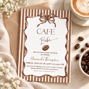 Cafe Bebe Brown Bow Coffee Baby Shower Einladung