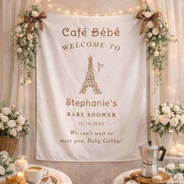 Cafe Bebe Coffee Baby Shower Fabric Welcome Sign Wandteppich (Von Creator hochgeladen)
