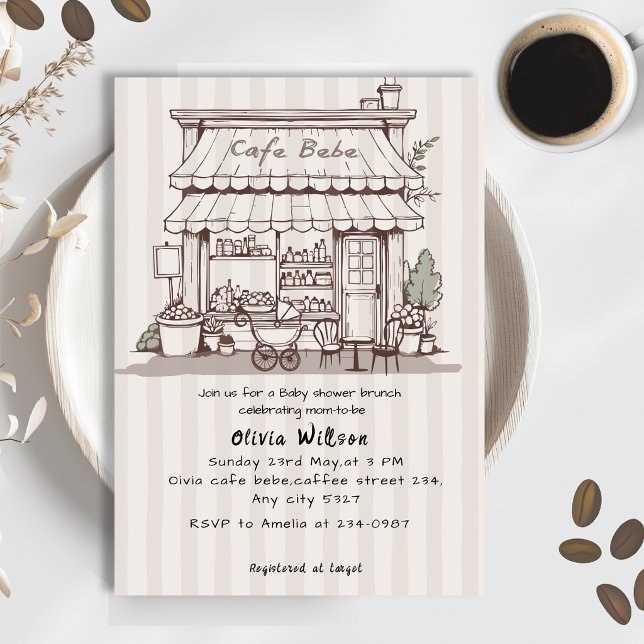 Cafe Bebe Coffee theme gender neutral Baby shower Einladung (Von Creator hochgeladen)