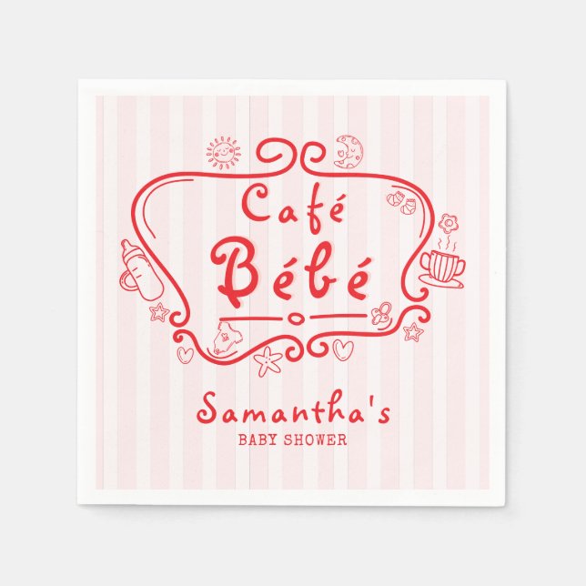 Café Bébé Französisch Moderne Pink Red Girl Baby D Serviette (Vorderseite)