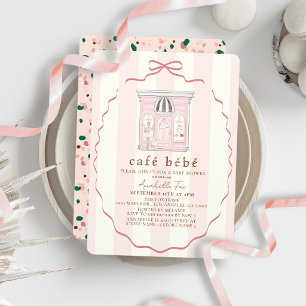 Café Bébé Französisches Paris Café Rosa Babyparty Einladung