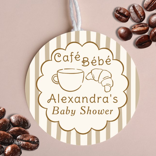 Cafe Bebe French Coffee Personalized Baby Shower Runder Aufkleber (Von Creator hochgeladen)