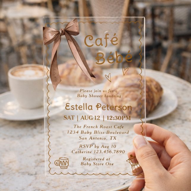 Cafe Bebe French Coffee Shop Themed Baby Shower Acryleinladungen (Von Creator hochgeladen)