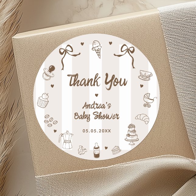 Café Bébé French Hand Drawn Baby Shower Thank You Runder Aufkleber (Von Creator hochgeladen)