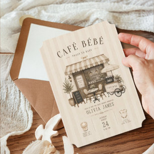 Cafe bebe geschlechtsneutrale braune Babyparty Einladung