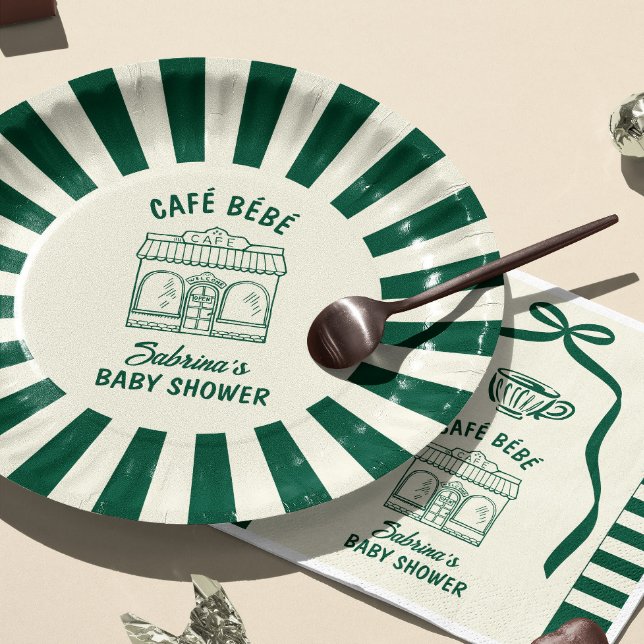 CAFÉ BÉBÉ GRÜNER KAFFEE Babyparty Pappteller (Von Creator hochgeladen)