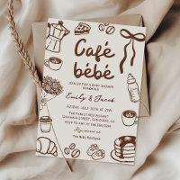 Cafe Bebe handgezeichnete Kaffee-Baby-Shower-Einla