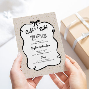 Cafe Bebe   Neutrale und schwarze Kaffee-Baby-Part Einladung
