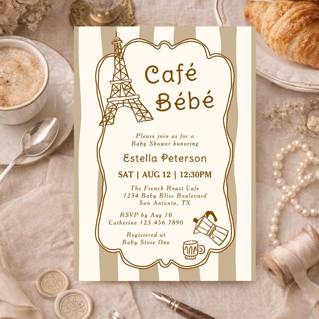 Cafe Bebe Parisian Coffee Shop Themed Baby Shower Einladung (Von Creator hochgeladen)