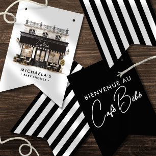 Café Bébé Schwarz-Weiß Paris Babyparty Wimpelkette