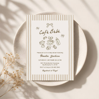 Cafe Bebe Vintage Streifen Kaffee Baby Shower Einladung