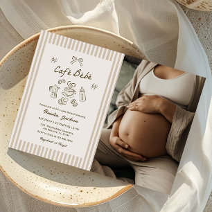 Cafe Bebe Vintage Streifen Kaffee Baby Shower Foto Einladung
