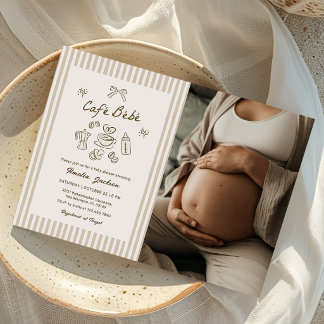 Cafe Bebe Vintage Streifen Kaffee Baby Shower Foto Einladung