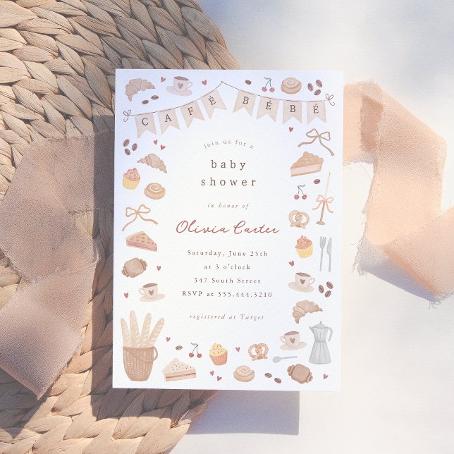 Cafe Bebe Watercolor Baby Shower Einladung (Von Creator hochgeladen)