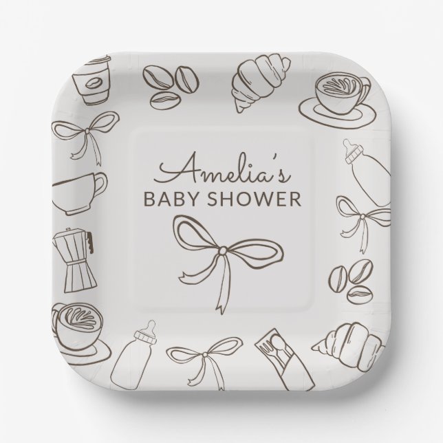 Cafe Bebe Whimsical Bow Babyparty  Pappteller (Vorderseite)