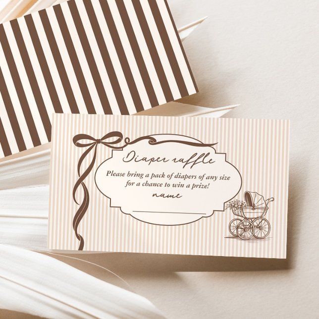 Cafe Bebe Windel Tombola Streifen Braun Baby Showe Begleitkarte (Von Creator hochgeladen)