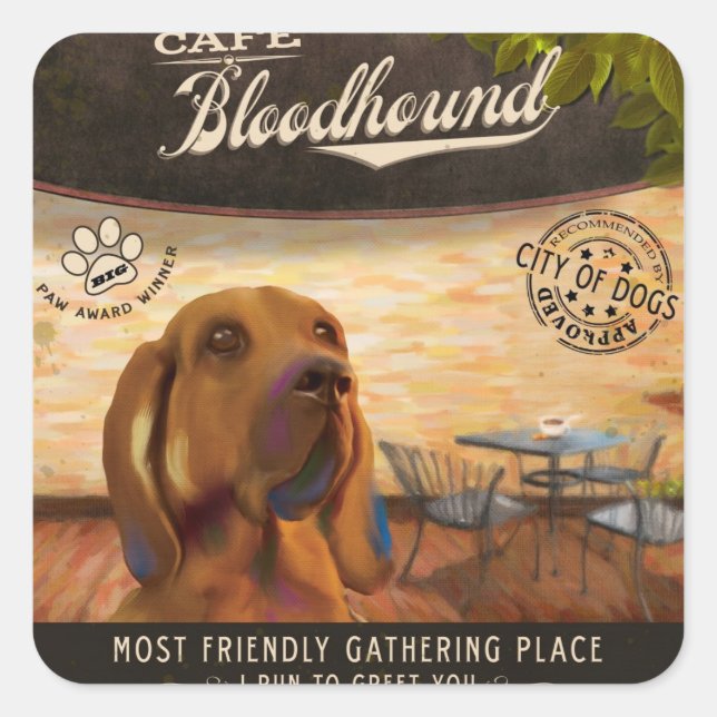 Café Bloodhound Quadratischer Aufkleber (Vorderseite)