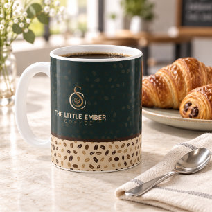 Café-Branding Tiefgrün und Beige Kaffeetasse