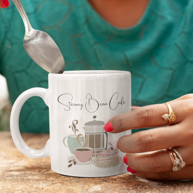 Café Café Bäckerei Quirky Retro Wasserfarbe Zweifarbige Tasse (Von Creator hochgeladen)