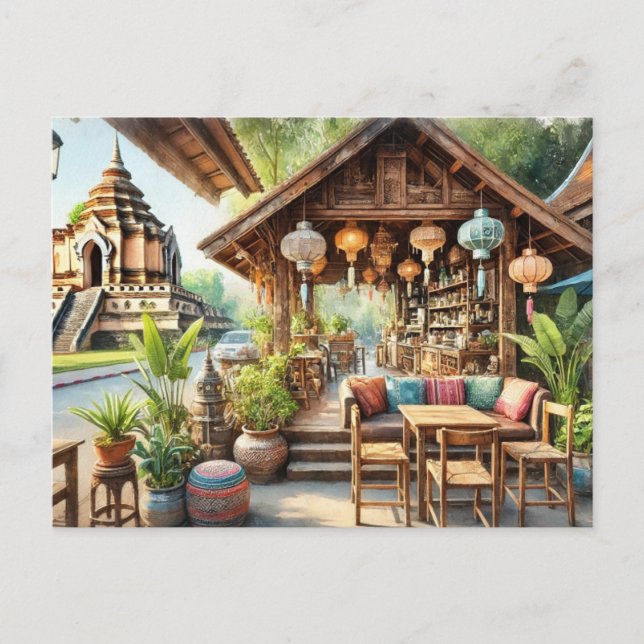 Café Chiang Mai Wat Chedi Luang Postkarte (Vorderseite)