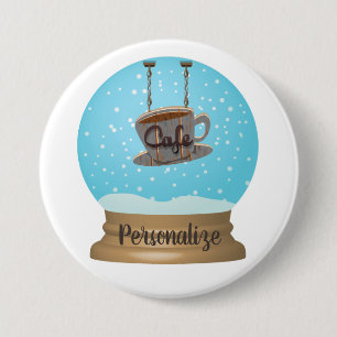 Cafe-Coffeetasse Schild Schneekugel Knopf Button