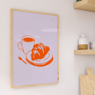Café Croissant Parisian Café Lavender Orange Art Poster