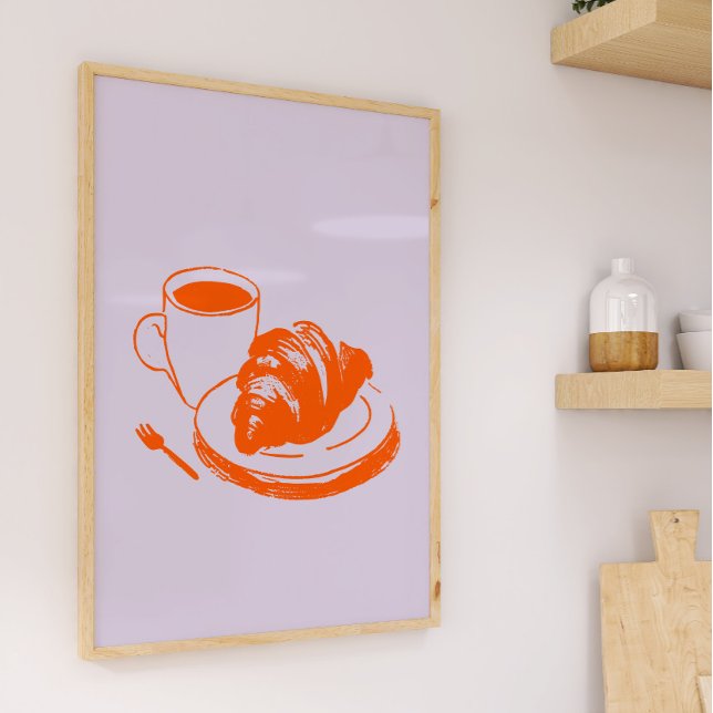 Café Croissant Parisian Café Lavender Orange Art Poster (Von Creator hochgeladen)