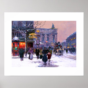Cafe de la Paix, Opera.Winter. Fine Art Print Poster