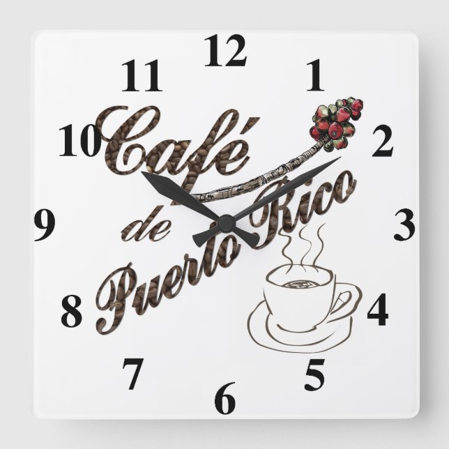 Café de Puerto Rico Quadratische Wanduhr (Vorderseite)