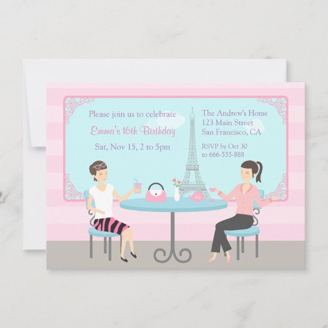 Cafe Eiffel Tower Paris Einladung zur Party (Vorderseite)
