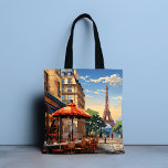 Café Eiffel Tower Paris Frankreich<br><div class="desc">Die farbenfrohen französischen Cafés Eiffel Tower Paris Frankreich Tragetaschen bieten ein farbenfrohes französisches Café und eine Architektur mit dem Eiffelturm im Hintergrund. Erstellt von Evco Studio www.zazzle.com/store/evcostudio</div>