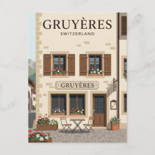 Café-Fassade Gruyères Schweiz Postkarte