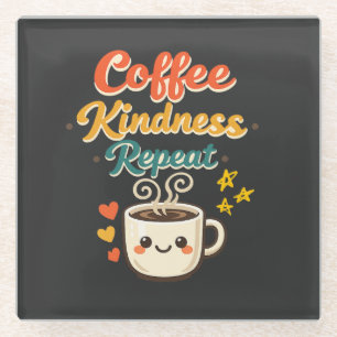 Café Freundlichkeit Wiederholen Cute Retro Kaffeeg Glasuntersetzer