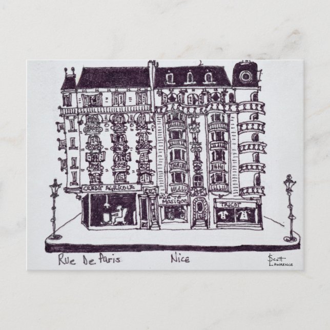 Café & Geschäfte an der Rue de Paris | Altes Nizza Postkarte (Vorderseite)