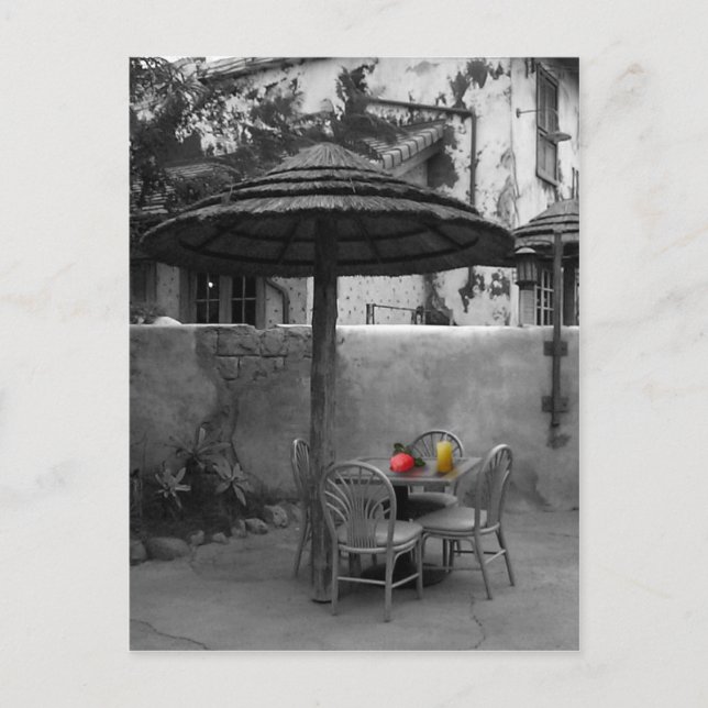 Café im Freien mit Farbspritze Postkarte (Vorderseite)