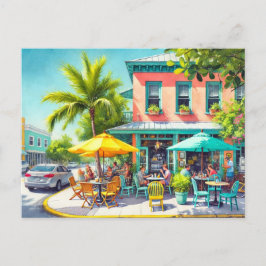 Café im Key West Wasserfarben Malerei Postkarte