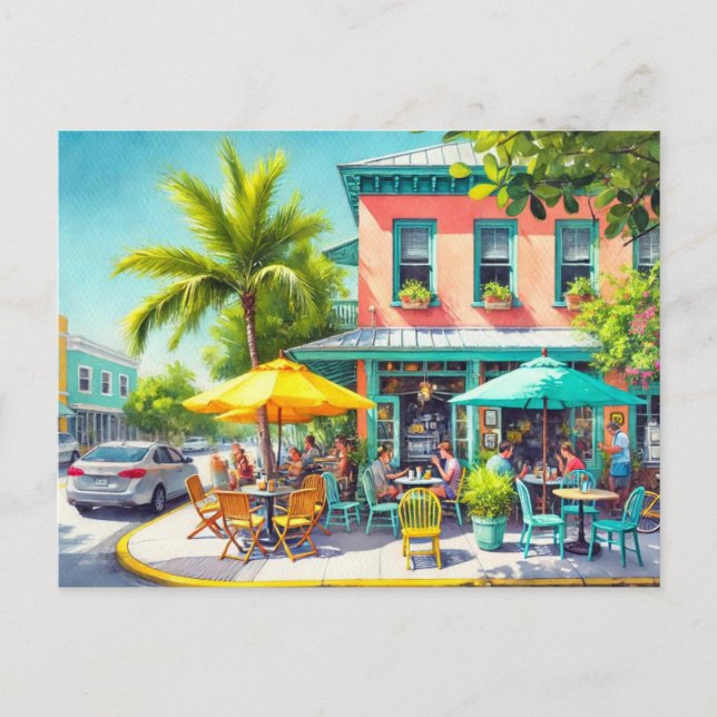 Café im Key West Wasserfarben Malerei Postkarte (Vorderseite)