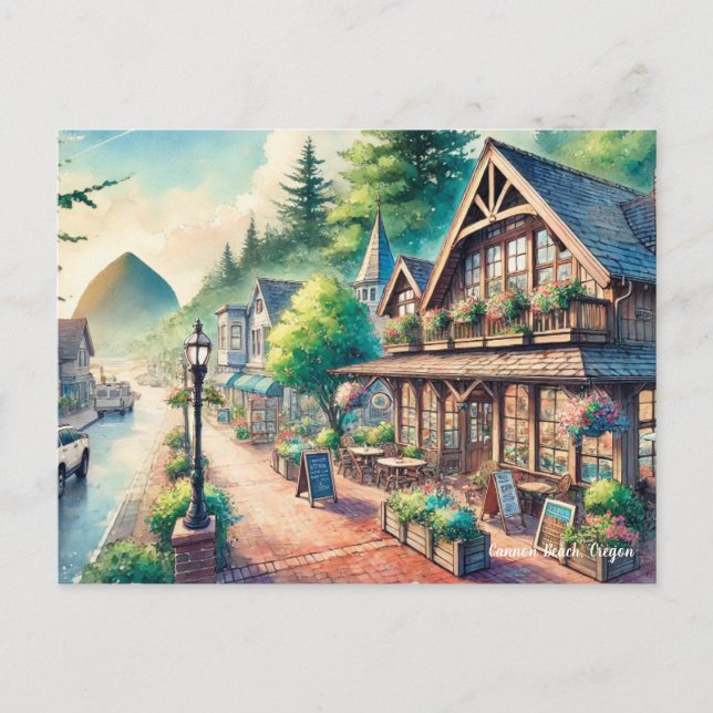 Café im Stadtzentrum Cannon Beach Oregon Travel Postkarte (Vorderseite)