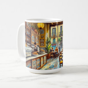 Café in Barcelona Spanien Aquarellbilder Kaffeetasse