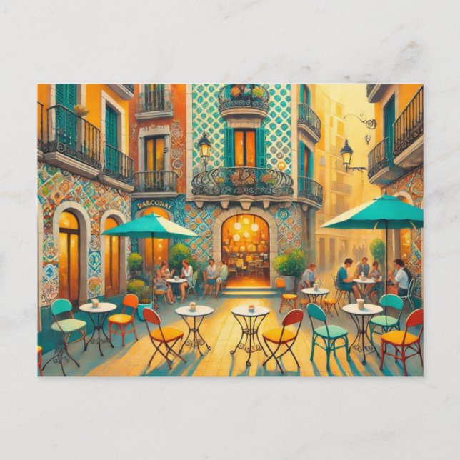 Café in Barcelona Spanien Postkarte (Vorderseite)