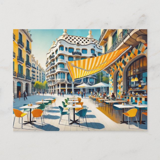 Café in Barcelona Spanien Postkarte (Vorderseite)