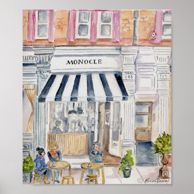 Café in London Watercolor Print Poster (Vorne)