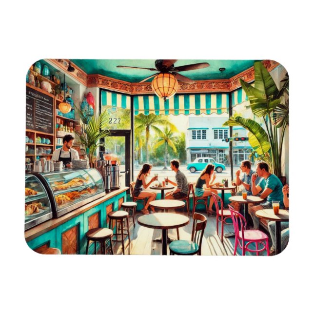 Café in Miami Watercolor Magnet (Horizontal)